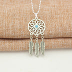 Dream Catcher Feather Oxidised German Silver Blue Pendant Earring Set
