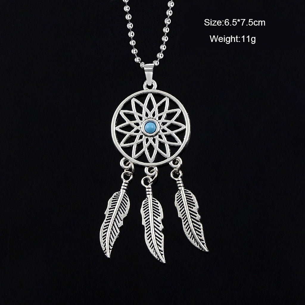 Dream Catcher Feather Oxidised German Silver Blue Pendant Earring Set