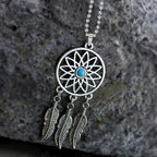 Dream Catcher Feather Oxidised German Silver Blue Pendant Earring Set