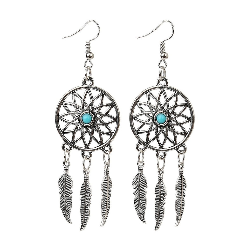 Dream Catcher Feather Oxidised German Silver Blue Pendant Earring Set