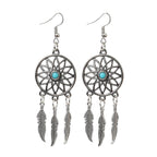 Dream Catcher Feather Oxidised German Silver Blue Pendant Earring Set