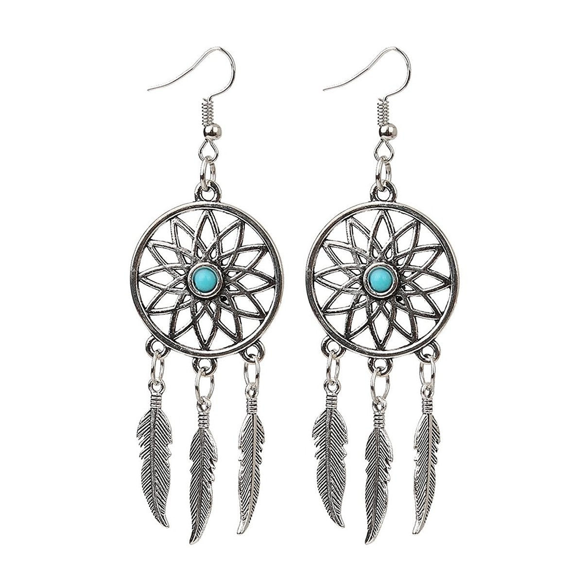 Dream Catcher Feather Oxidised German Silver Blue Pendant Earring Set