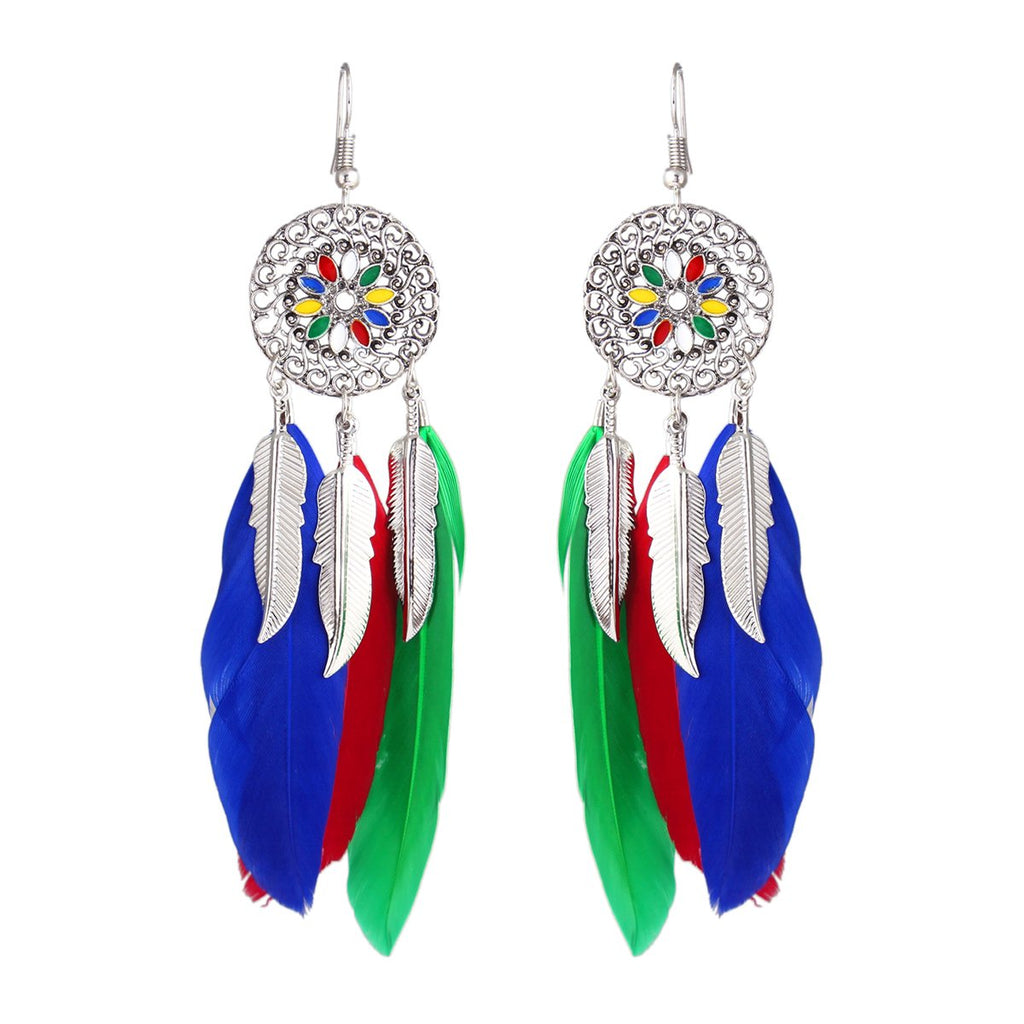Feather Leaf Filigree Multicolor Enamel Hanging Dangle Earring Bulk