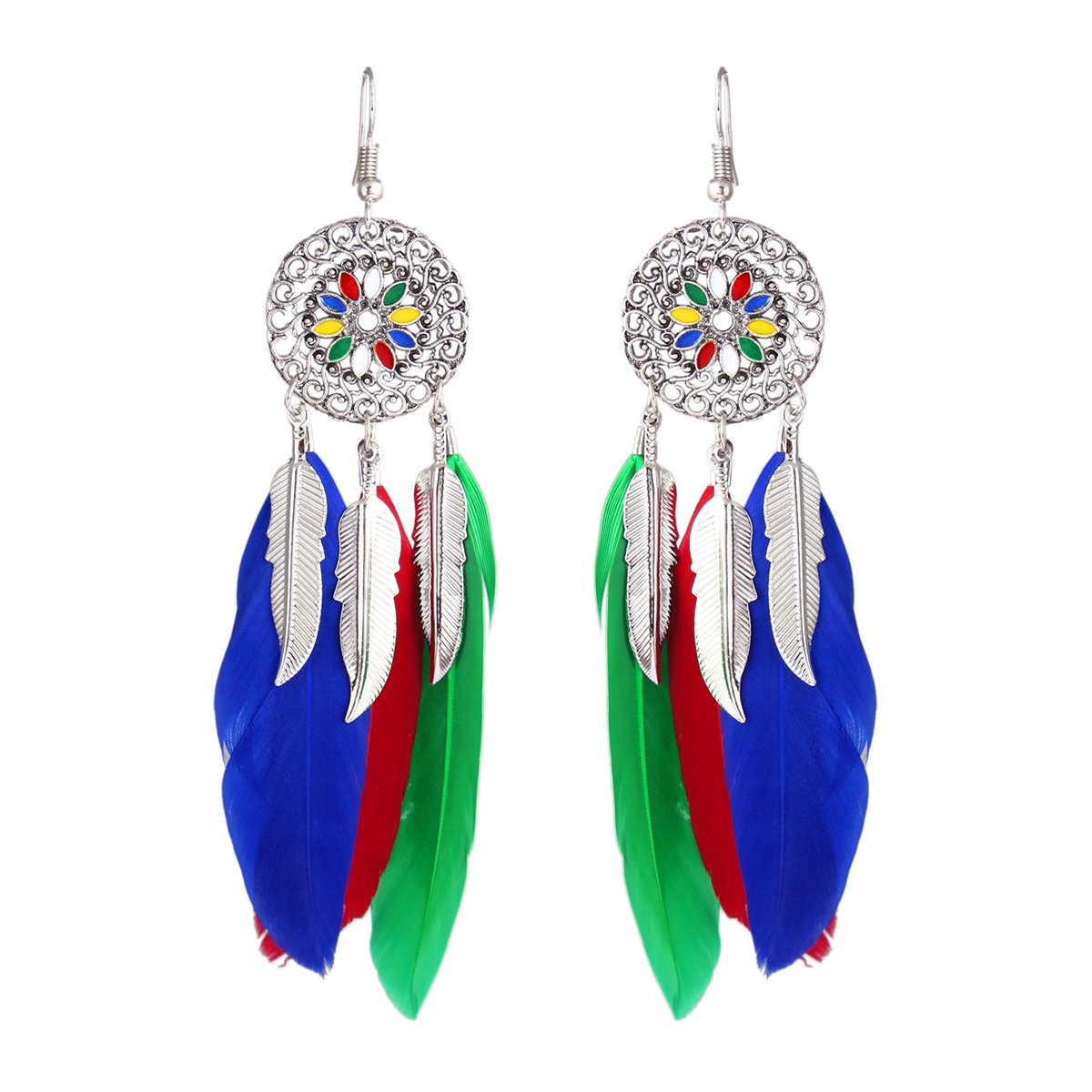 Feather Leaf Filigree Multicolor Enamel Hanging Dangle Earring Bulk
