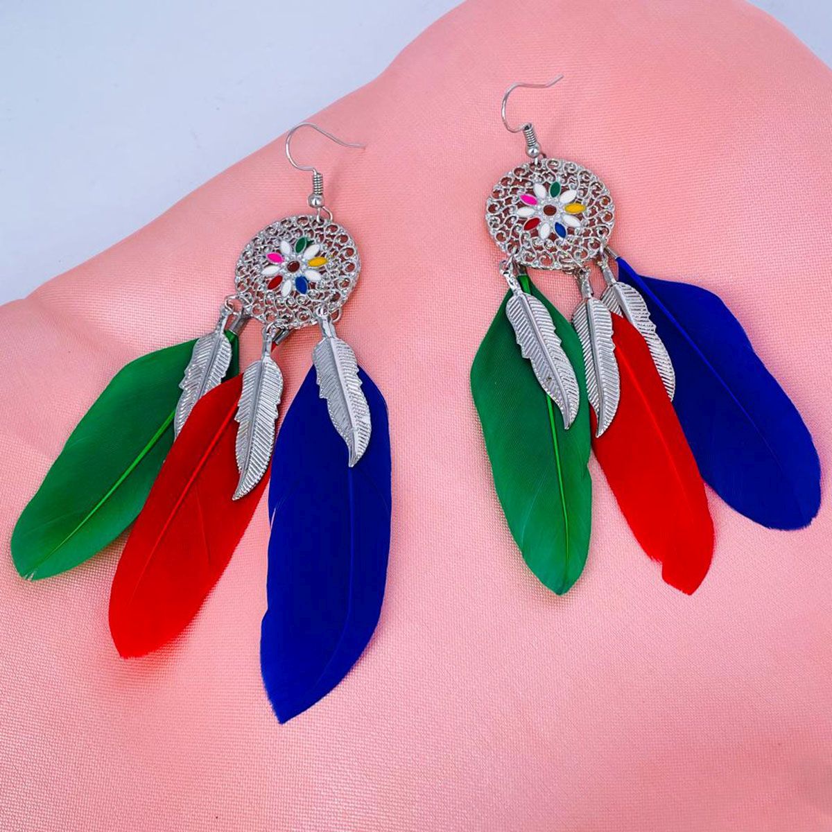 Feather Leaf Filigree Multicolor Enamel Hanging Dangle Earring Bulk