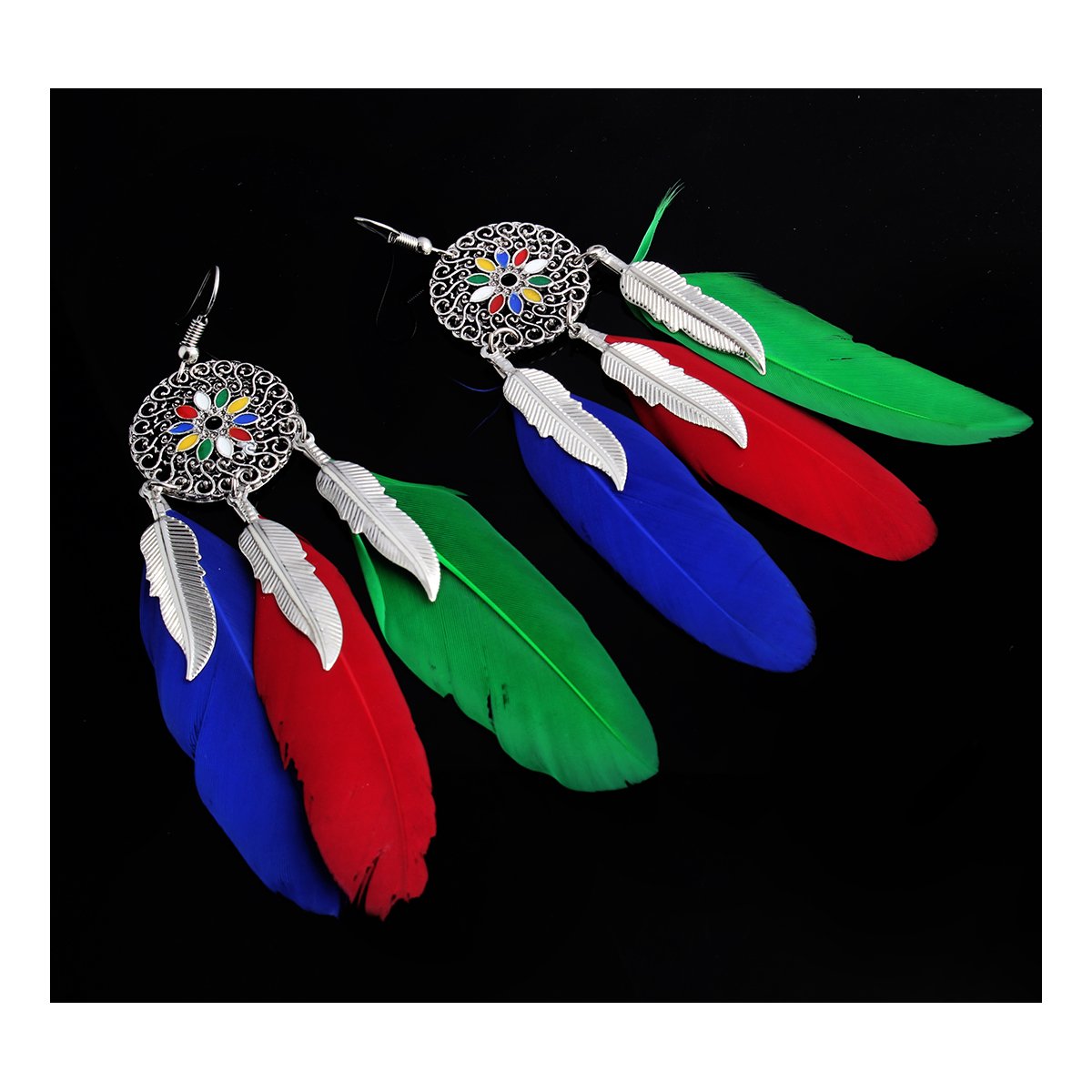 Feather Leaf Filigree Multicolor Enamel Hanging Dangle Earring Bulk