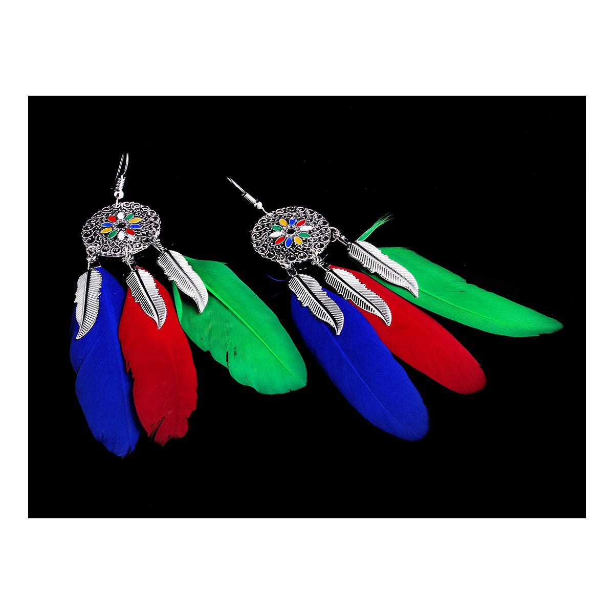 Feather Leaf Filigree Multicolor Enamel Hanging Dangle Earring Bulk