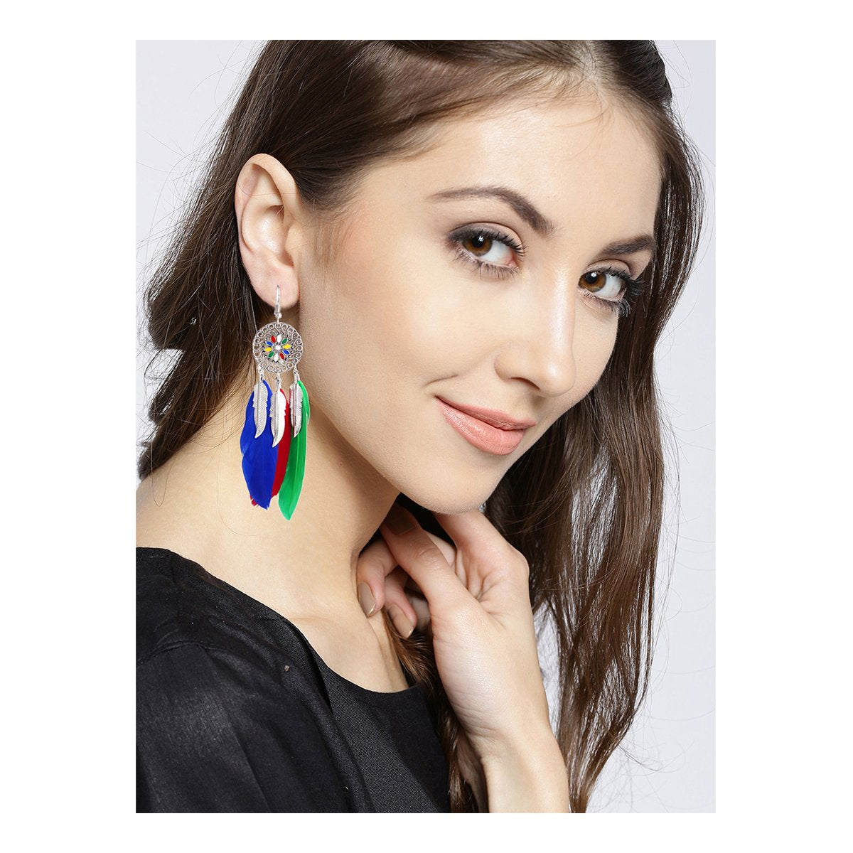 Feather Leaf Filigree Multicolor Enamel Hanging Dangle Earring Bulk