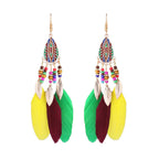Feather Leaf Beads Green Yellow Brown Hanging Dangle Earring Bulk