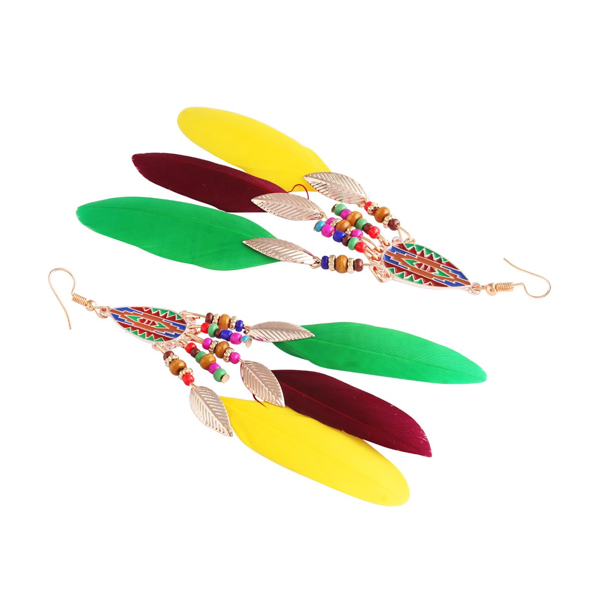 Feather Leaf Beads Green Yellow Brown Hanging Dangle Earring Bulk