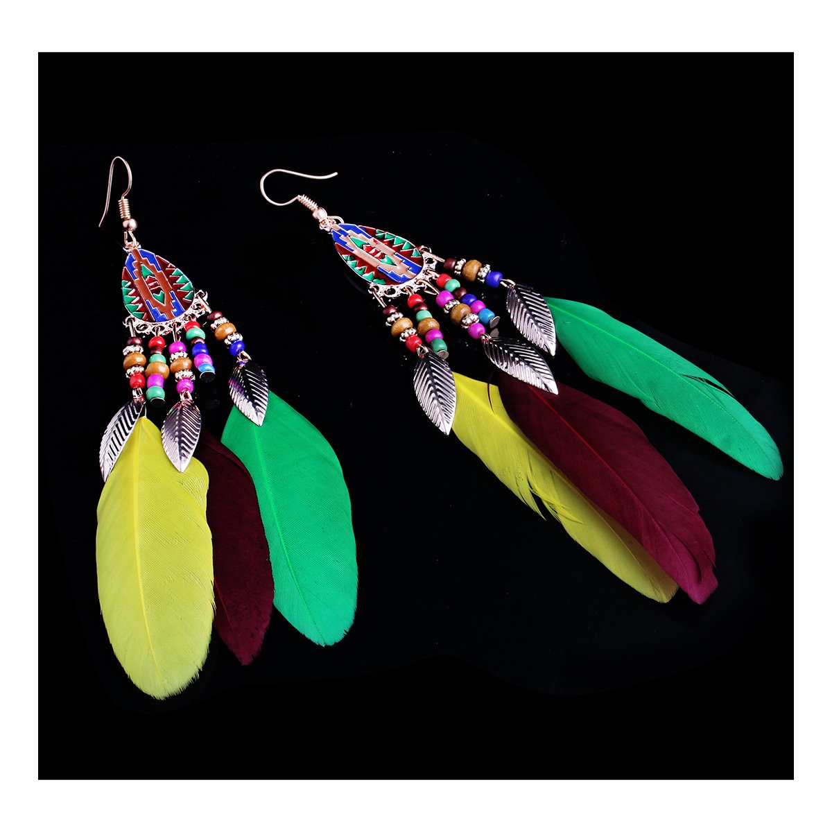 Feather Leaf Beads Green Yellow Brown Hanging Dangle Earring Bulk