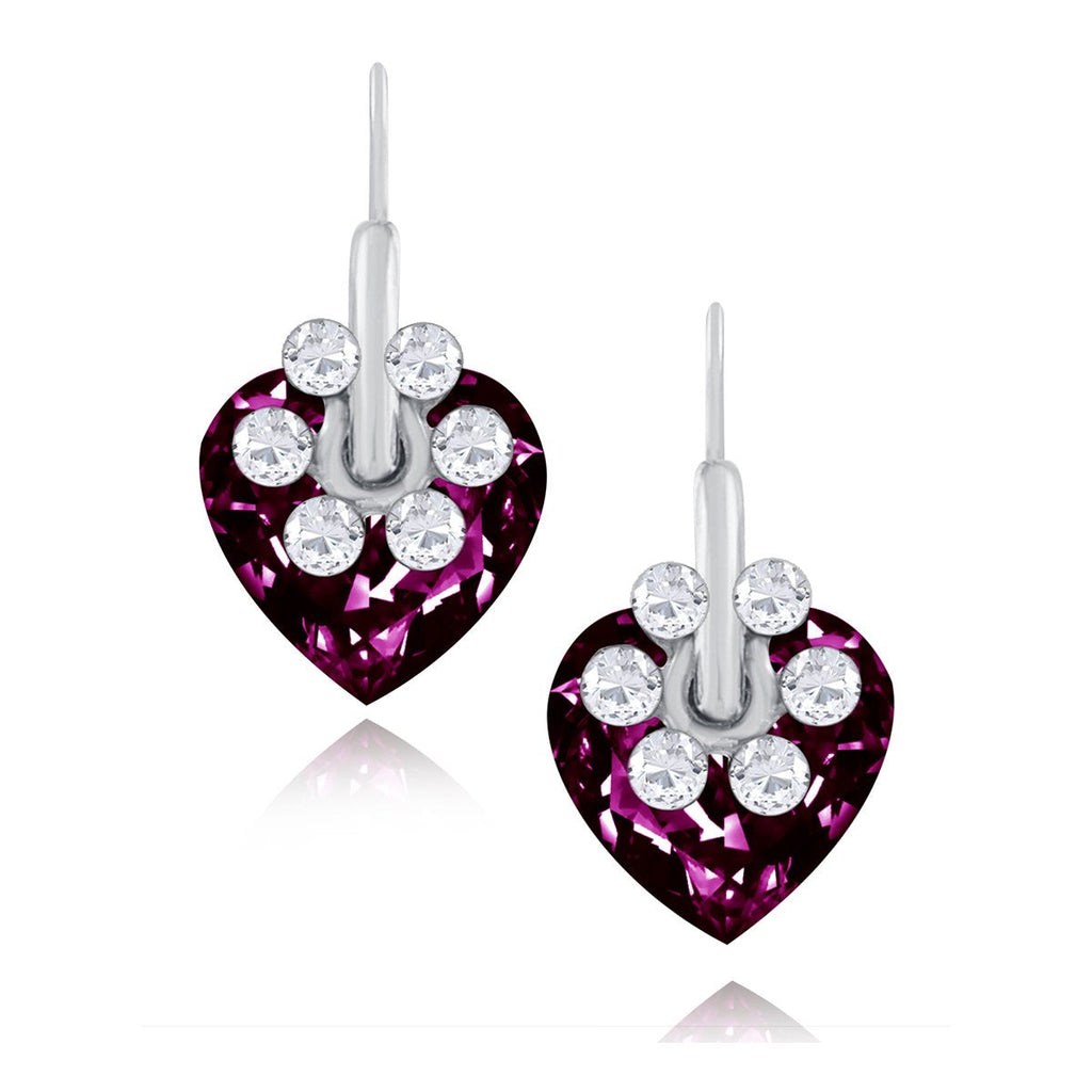 Flower Heart Crystal CZ Maroon Red Rhodium Stud Earring Bulk