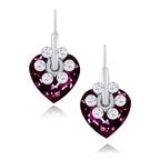 Flower Heart Crystal CZ Maroon Red Rhodium Stud Earring Bulk