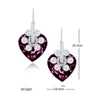 Flower Heart Crystal CZ Maroon Red Rhodium Stud Earring Bulk