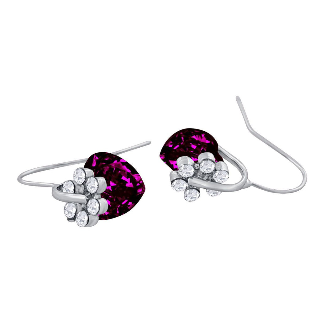Flower Heart Crystal CZ Maroon Red Rhodium Stud Earring Bulk