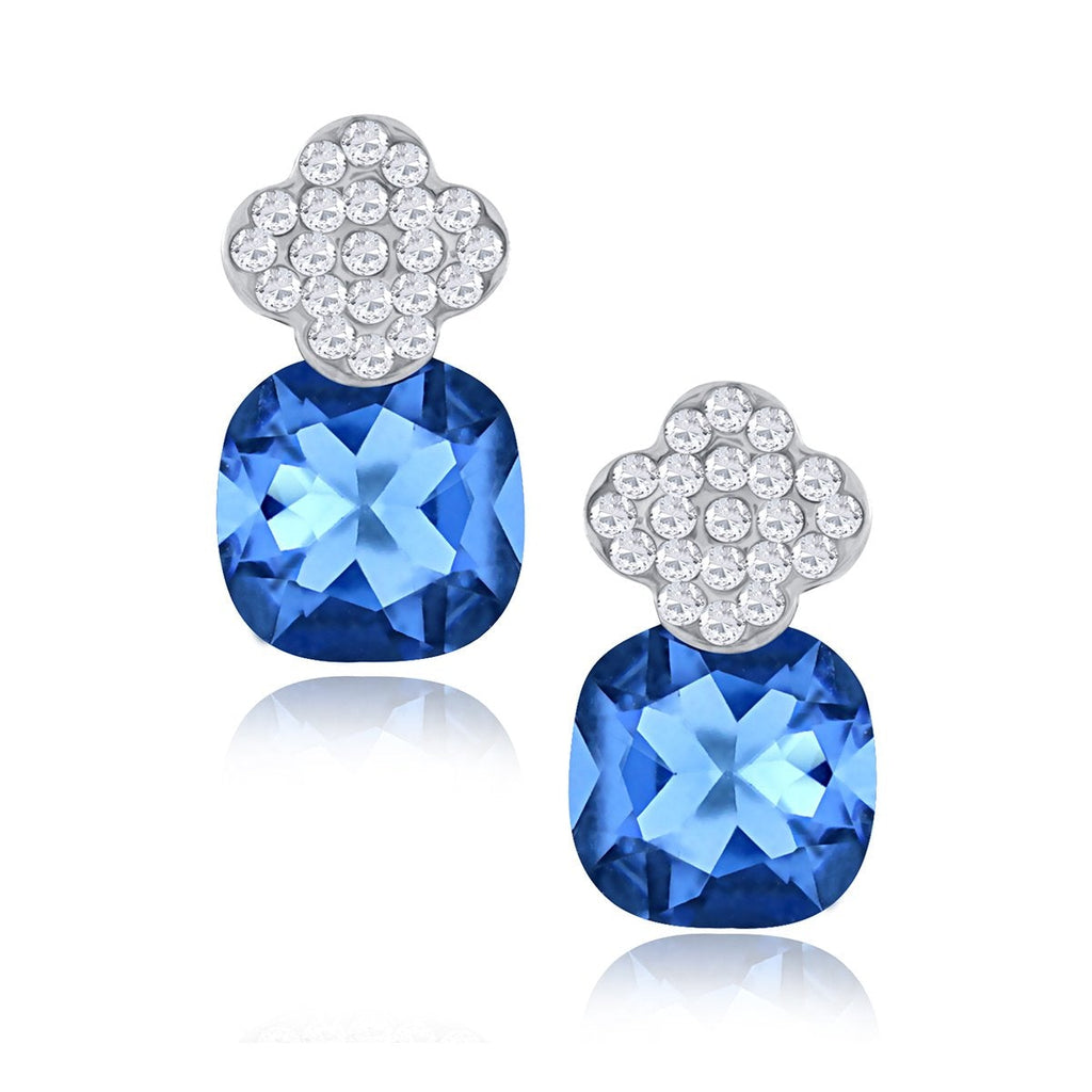 Quatrefoil Aaa Crystal American Diamond Blue Rhodium Stud Earring