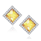 Rhombus Aaa Crystal CZ Border Blue Rhodium Brass Stud Earring Bulk