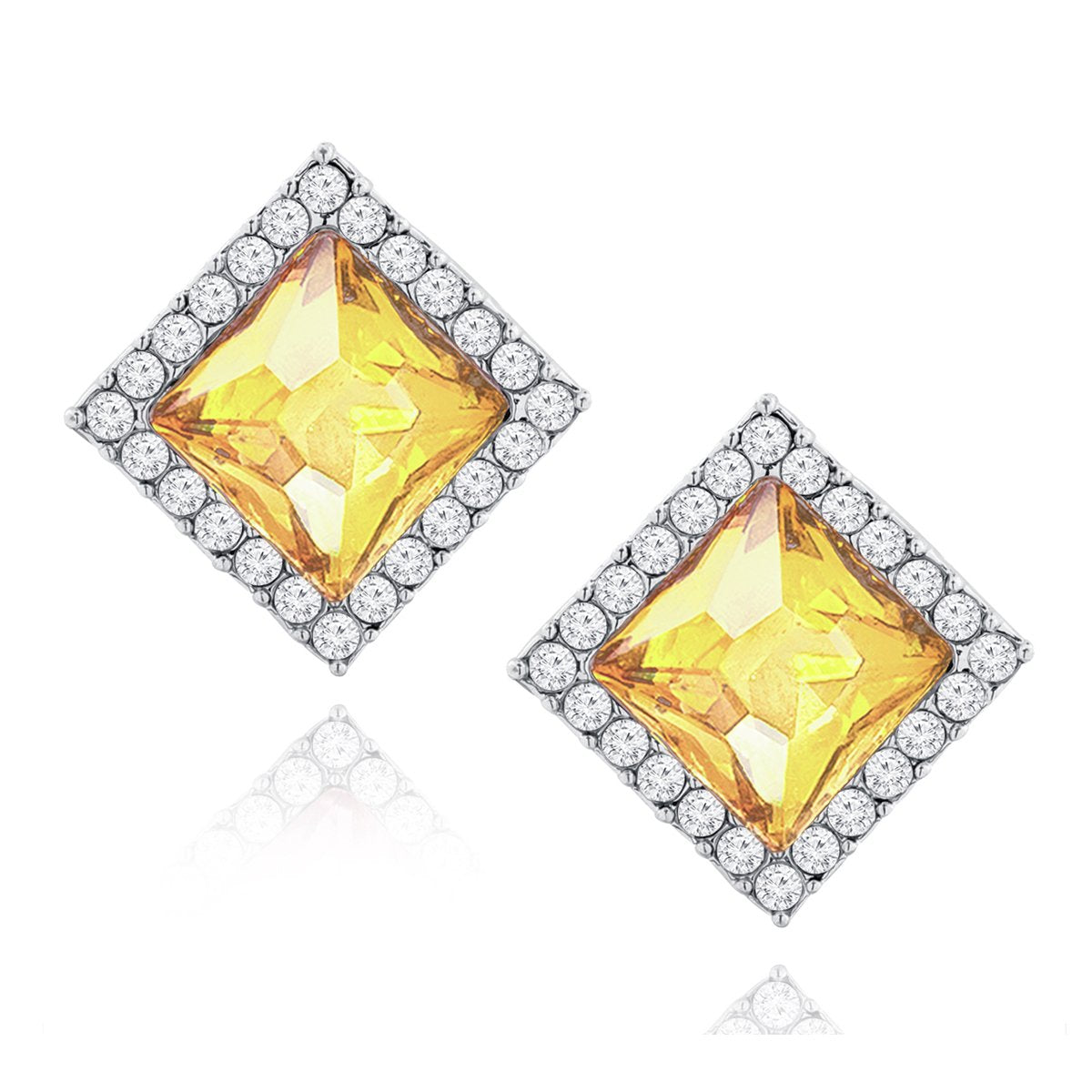 Rhombus Aaa Crystal CZ Border Blue Rhodium Brass Stud Earring Bulk