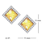 Rhombus Aaa Crystal CZ Border Blue Rhodium Brass Stud Earring Bulk