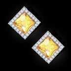 Rhombus Aaa Crystal CZ Border Blue Rhodium Brass Stud Earring Bulk