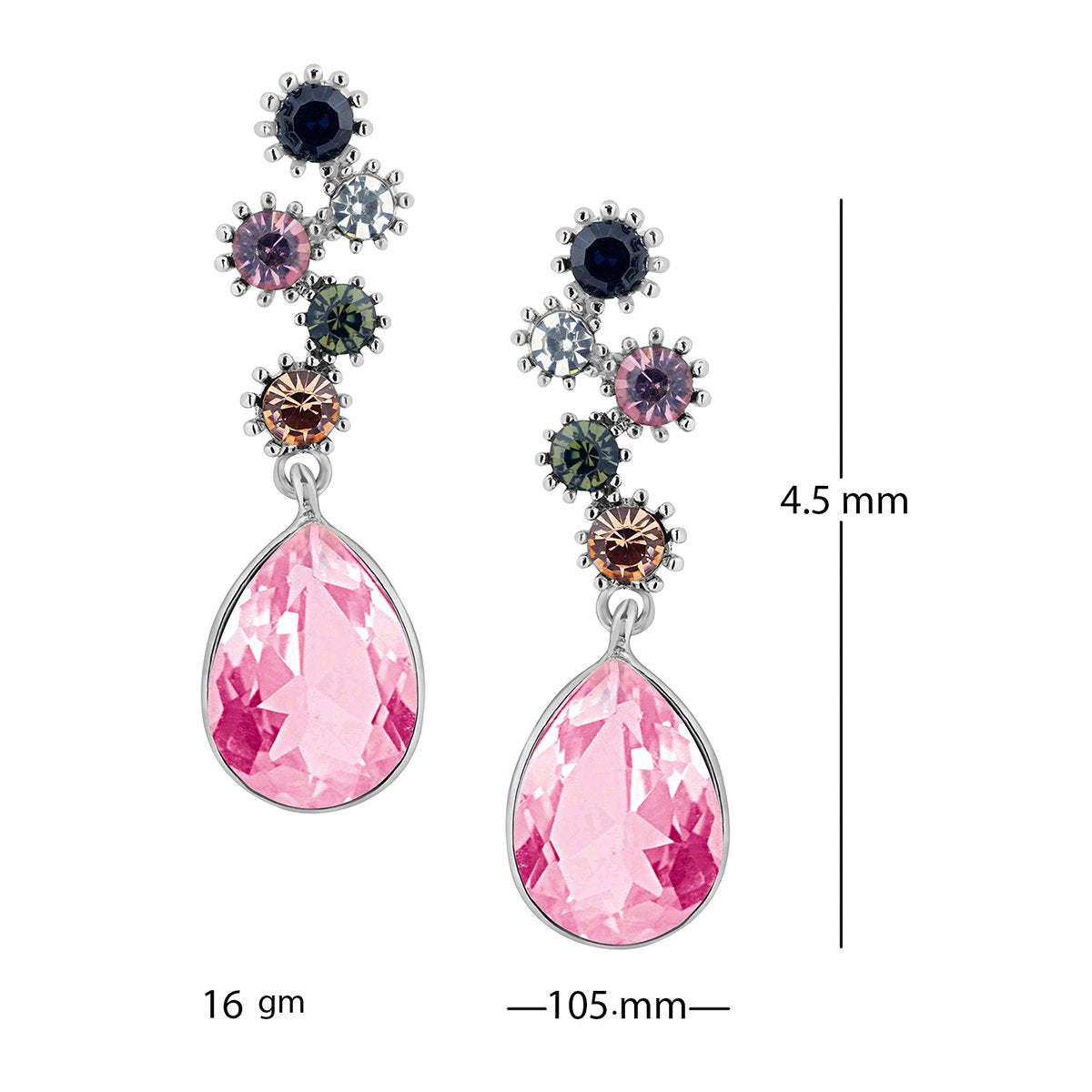 Stylish Drop Aaa Crystal Rhodium Pink Dangle Drop Earring Girls Bulk