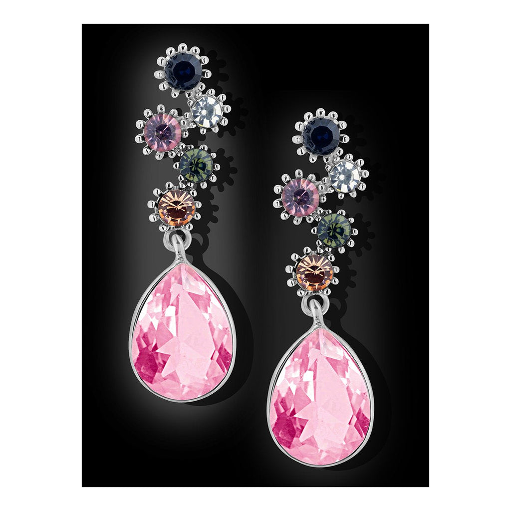 Stylish Drop Aaa Crystal Rhodium Pink Dangle Drop Earring Girls Bulk