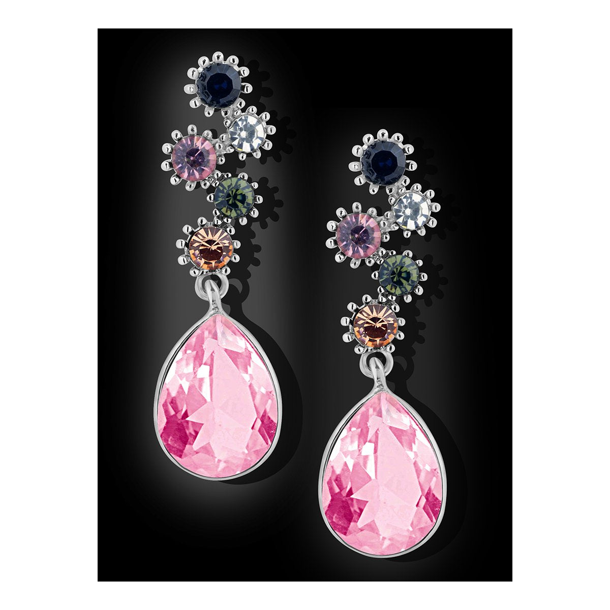 Stylish Drop Aaa Crystal Rhodium Pink Dangle Drop Earring Girls Bulk