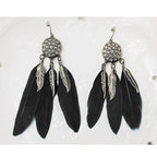 Boho Feather Flower Filigree Black Gold Hanging Dangle Earring Bulk