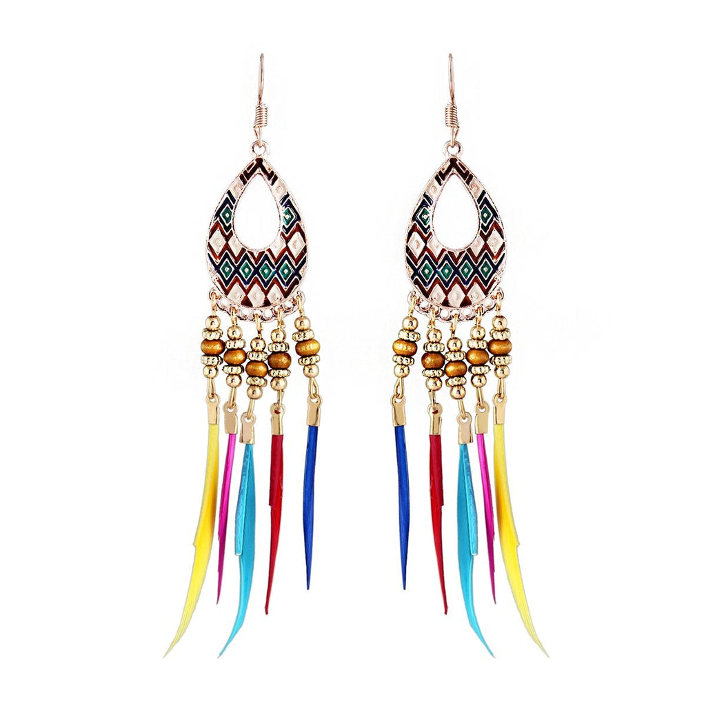 Bohemian Slim Multicolor Rose Gold Hanging Dangle Earring Bulk