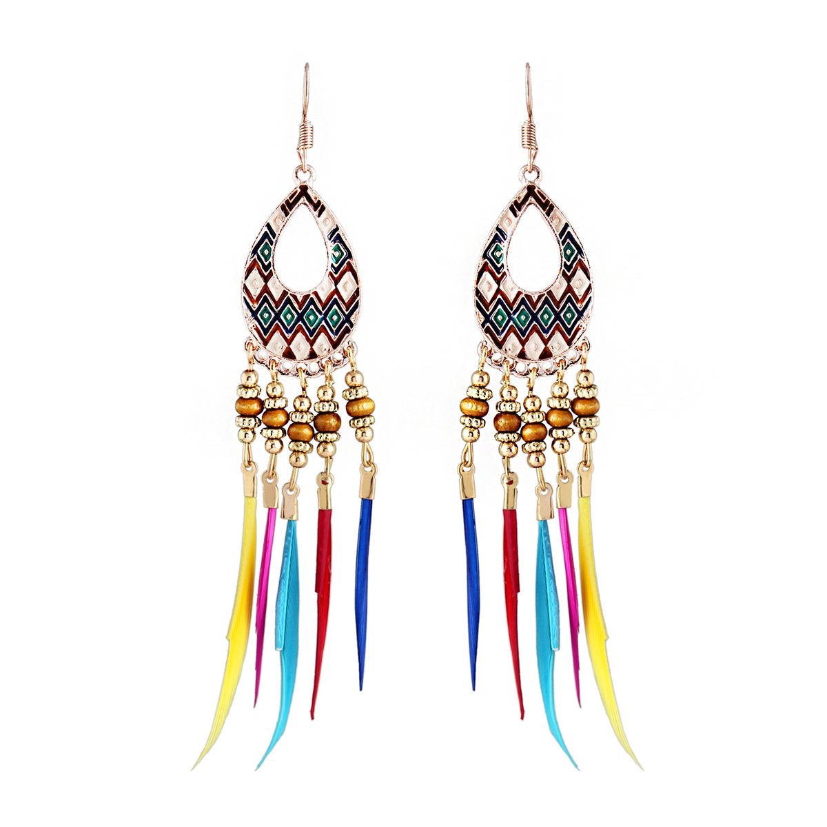 Bohemian Slim Multicolor Rose Gold Hanging Dangle Earring Bulk