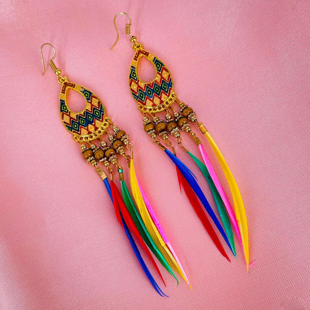 Bohemian Slim Multicolor Rose Gold Hanging Dangle Earring Bulk Main image