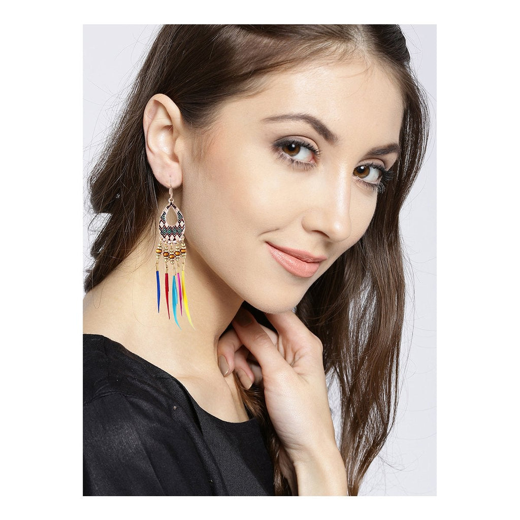 Bohemian Slim Multicolor Rose Gold Hanging Dangle Earring Bulk