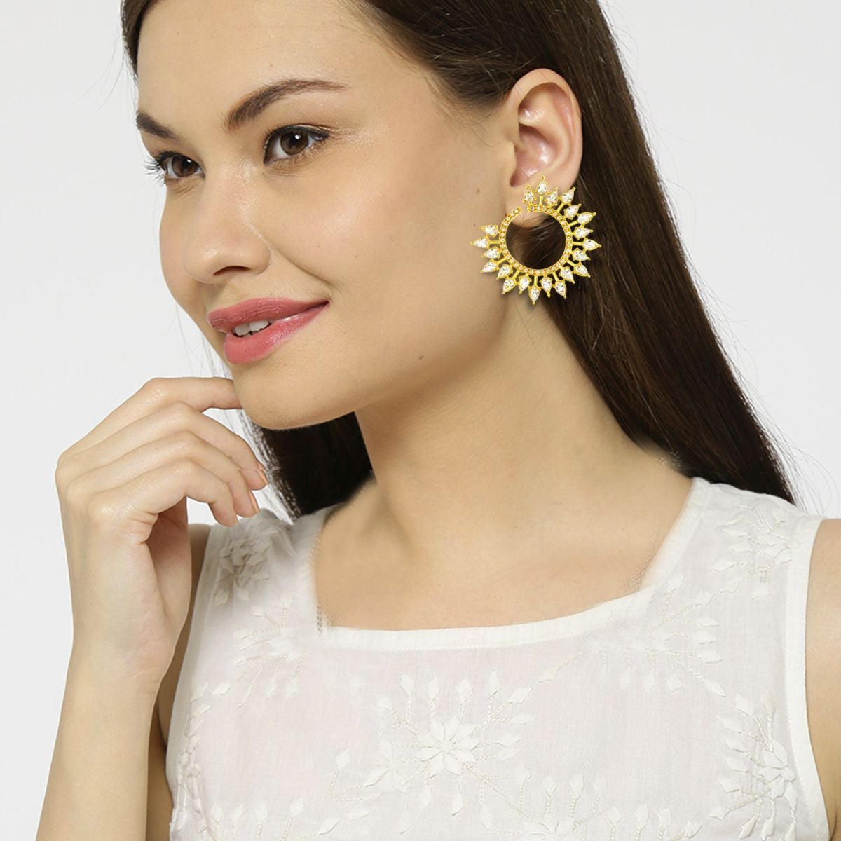 Filigree 18K Gold Crystal CZ Chandbali Dangle Earring Bulk