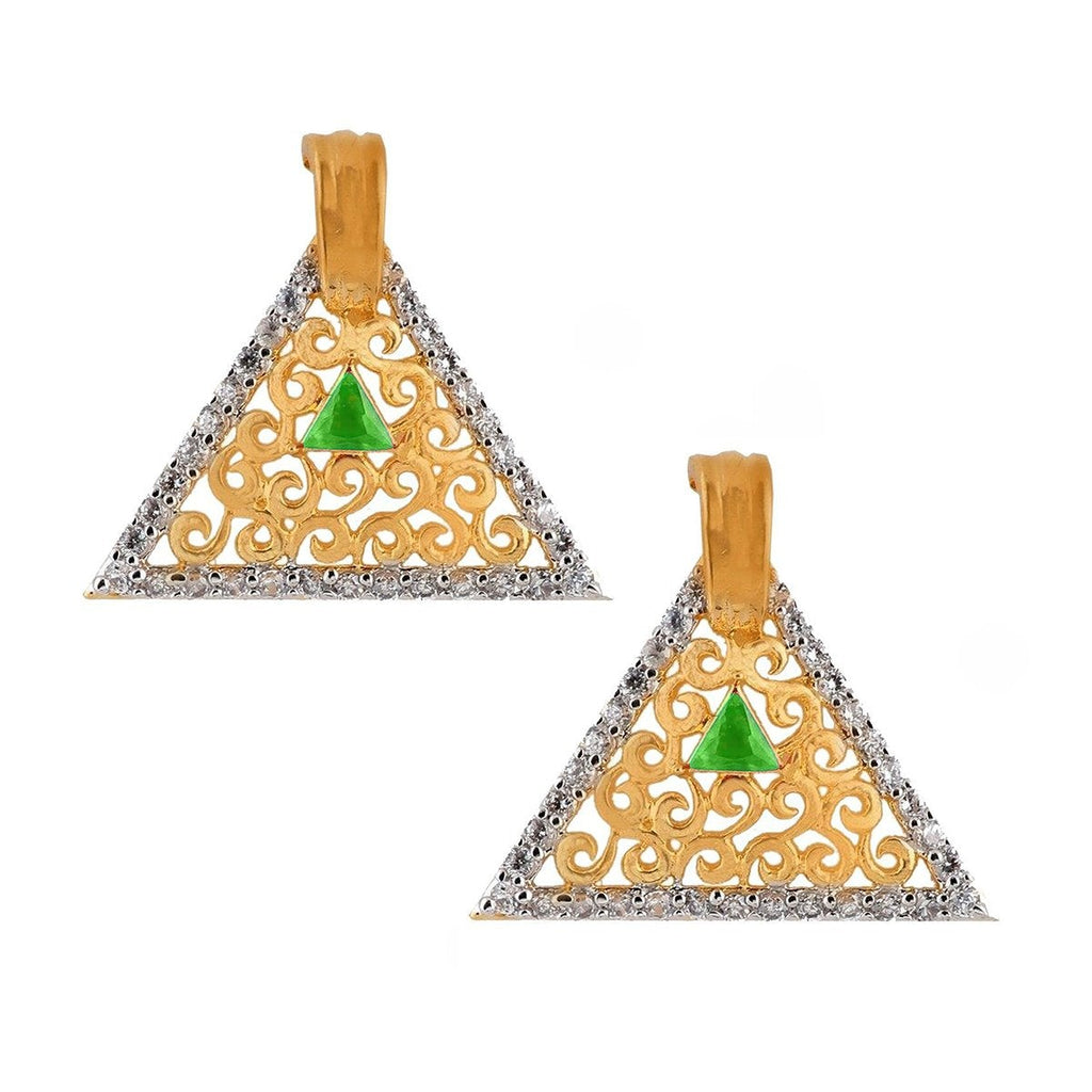 Triangle Gold Filigree CZ Crystal Green Stud Earring Bulk