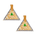 Triangle Gold Filigree CZ Crystal Green Stud Earring Bulk