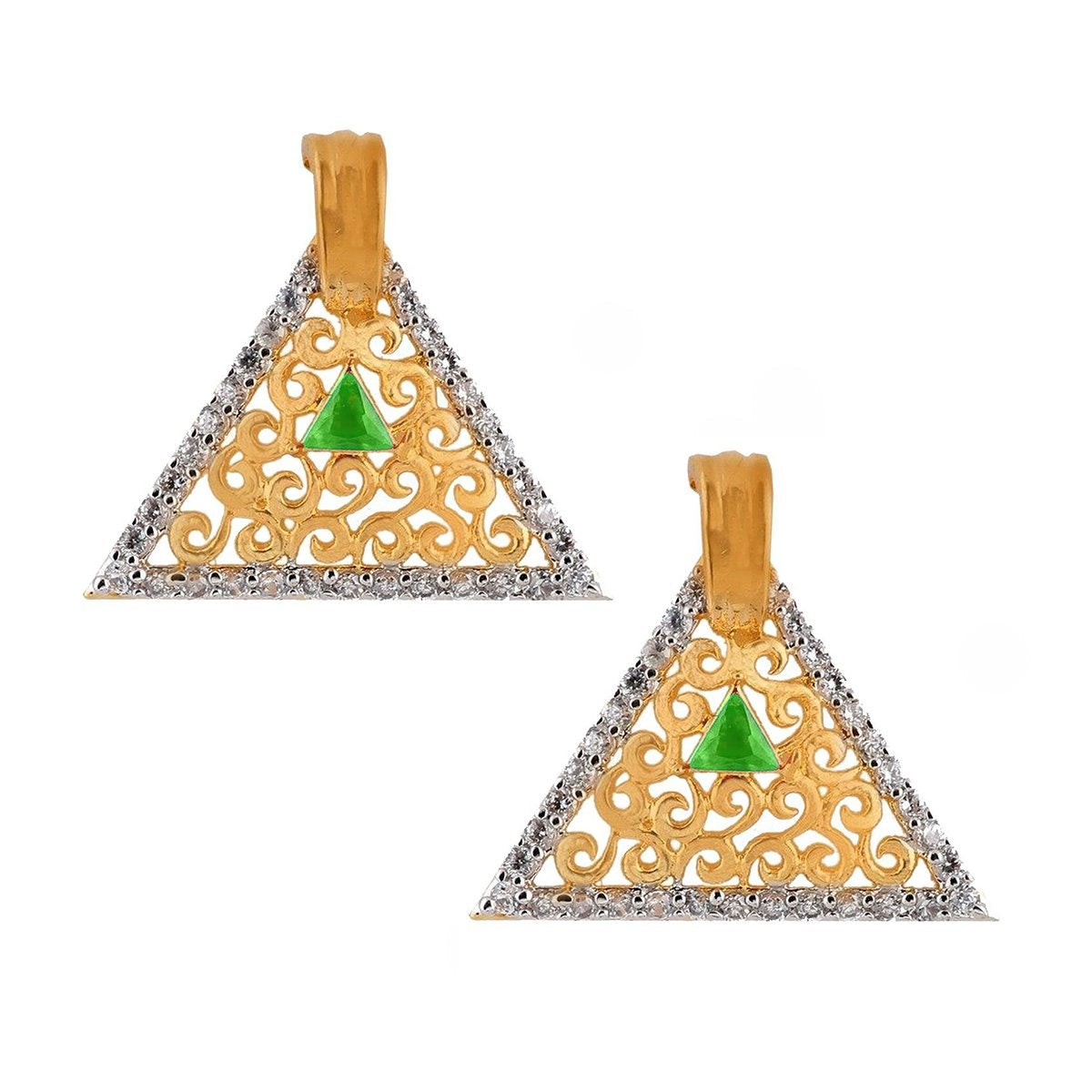 Triangle Gold Filigree CZ Crystal Green Stud Earring Bulk