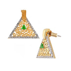 Triangle Gold Filigree CZ Crystal Green Stud Earring Bulk
