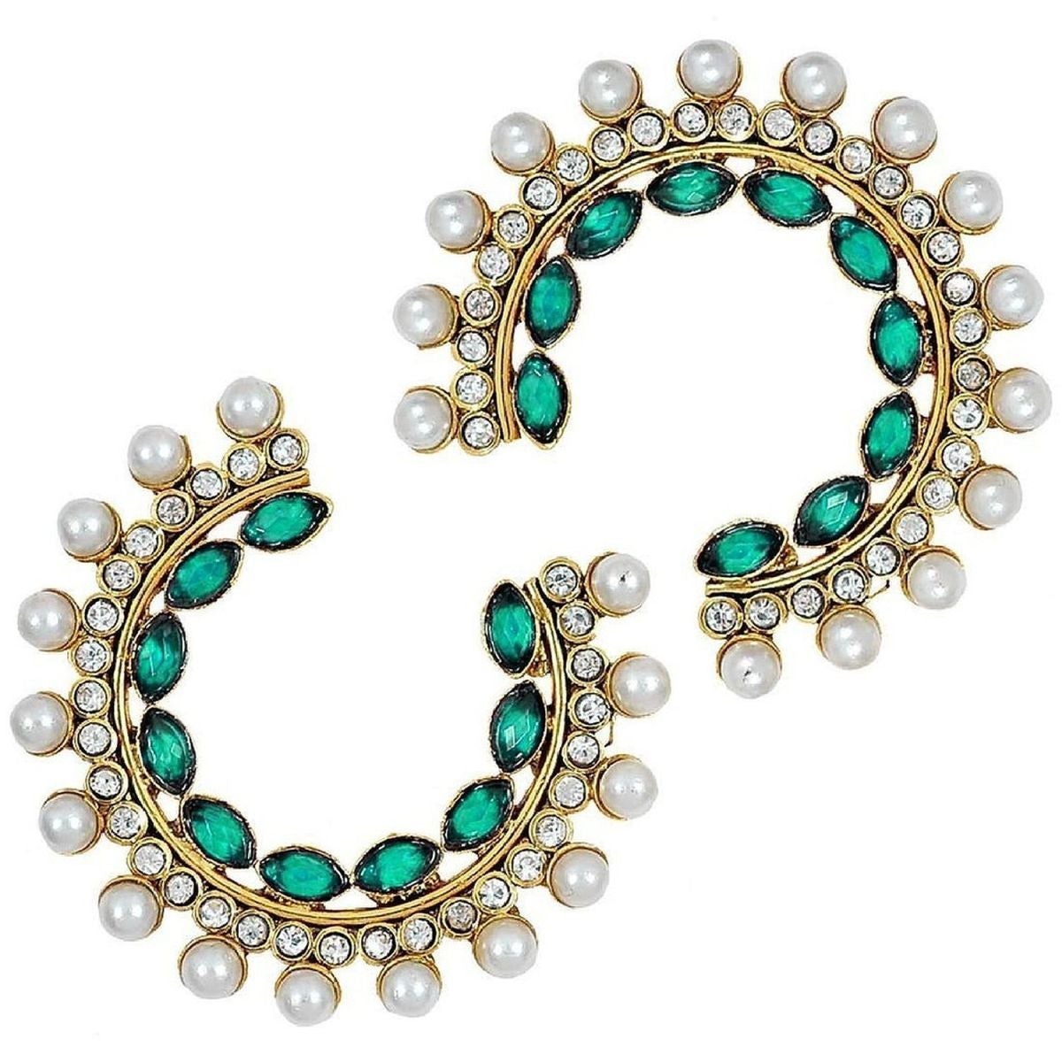 Gold Green Crystal CZ Pearl Chaand Bali Stud Earring Bulk Main image