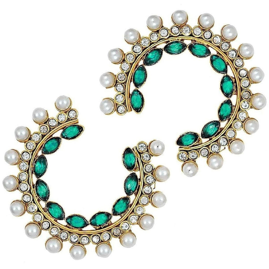 Gold Green Crystal CZ Pearl Chaand Bali Stud Earring Bulk