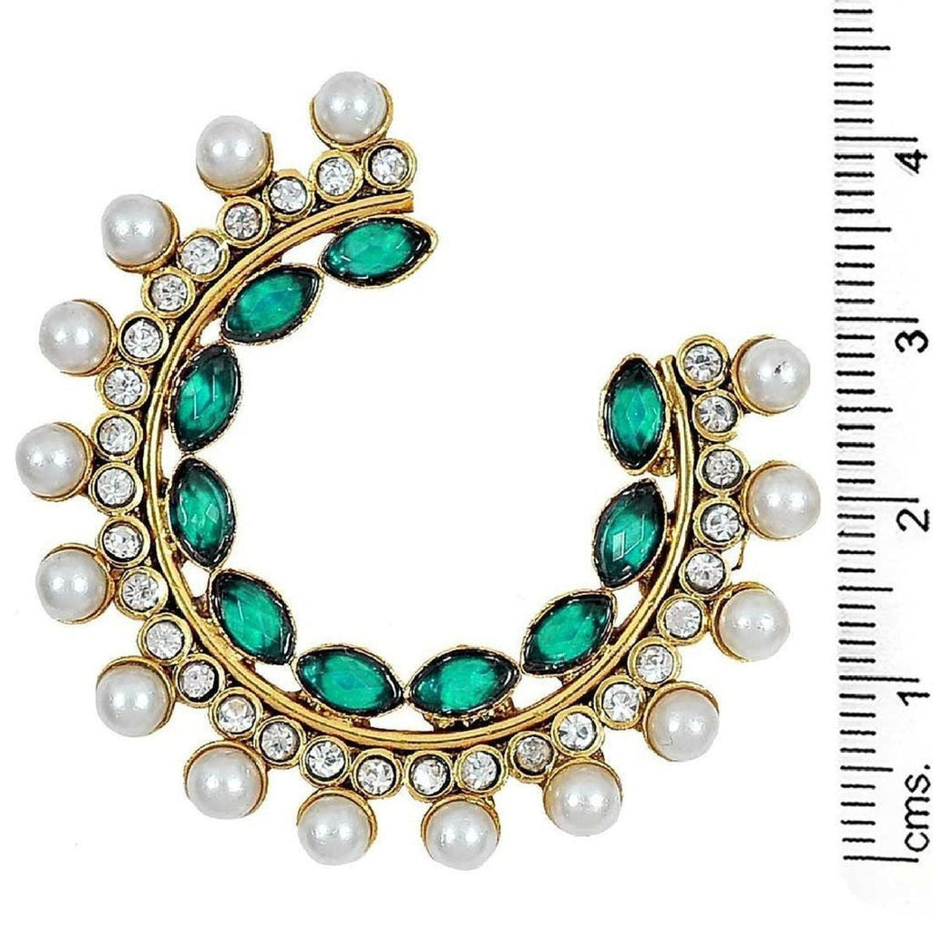 Gold Green Crystal CZ Pearl Chaand Bali Stud Earring Bulk