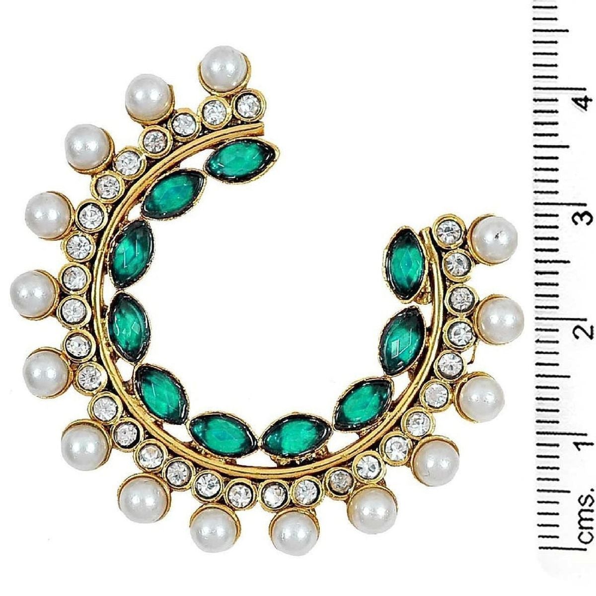 Gold Green Crystal CZ Pearl Chaand Bali Stud Earring Bulk