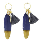 Stylish Trendy Young Grey Gold Long Tassel Feather Earring Women Bulk