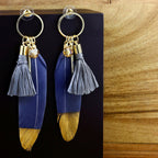 Stylish Trendy Young Grey Gold Long Tassel Feather Earring Women Bulk