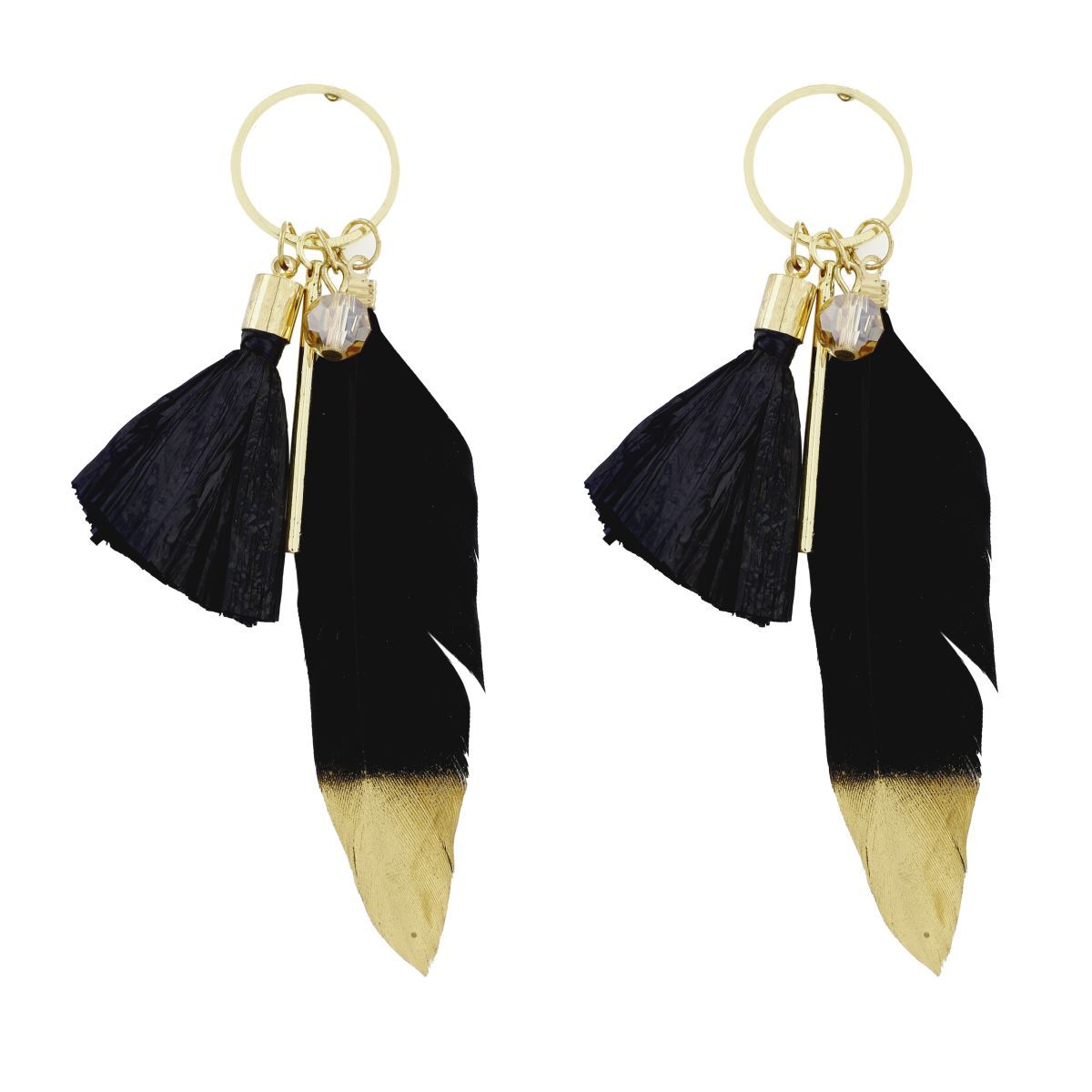 Stylish Trendy Young Black Gold Long Tassel Feather Earring Women Bulk