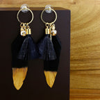 Stylish Trendy Young Black Gold Long Tassel Feather Earring Women Bulk