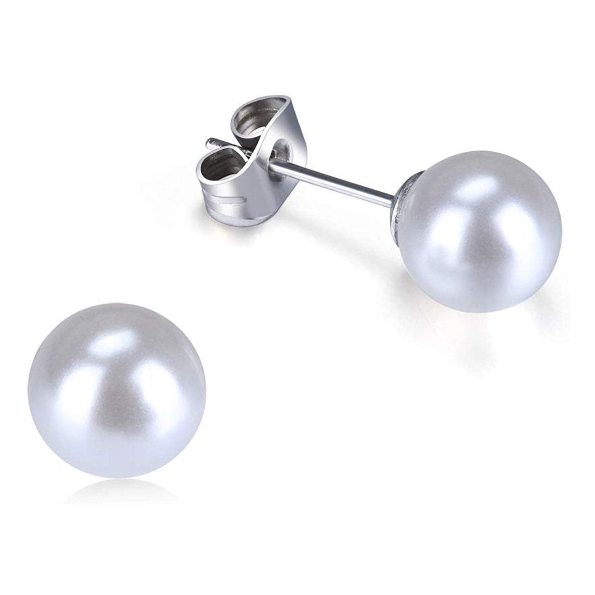 8 Mm Pearl Silver 316L Surgical Stainless Steel Stud Earring Bulk Secondary image