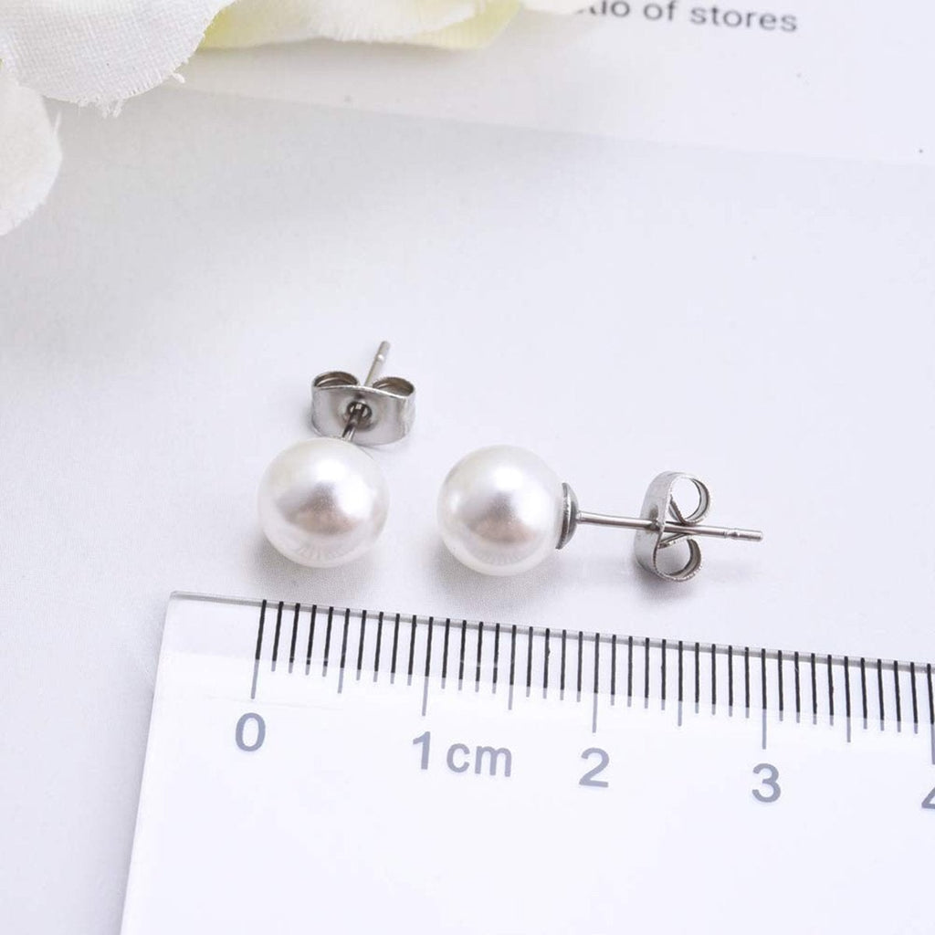 8 Mm Pearl Silver 316L Surgical Stainless Steel Stud Earring Bulk