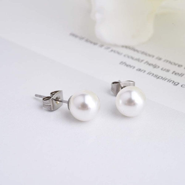 8 Mm Pearl Silver 316L Surgical Stainless Steel Stud Earring Bulk Main image