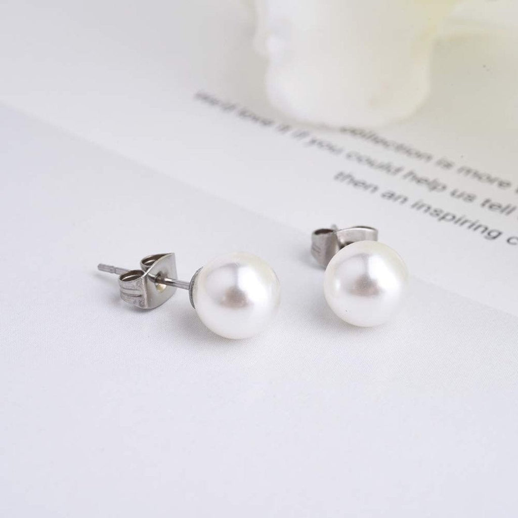 8 Mm Pearl Silver 316L Surgical Stainless Steel Stud Earring Bulk