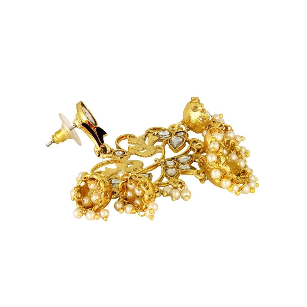 Flower Leaf Design Gold Red Pearl Filigree Jhumki Dangle Earring Bulk